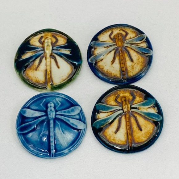 Lot of 10 Assorted Vtg. Ceramic Czech Dragonfly Buttons for Collectors/Designers - Picture 2 of 10